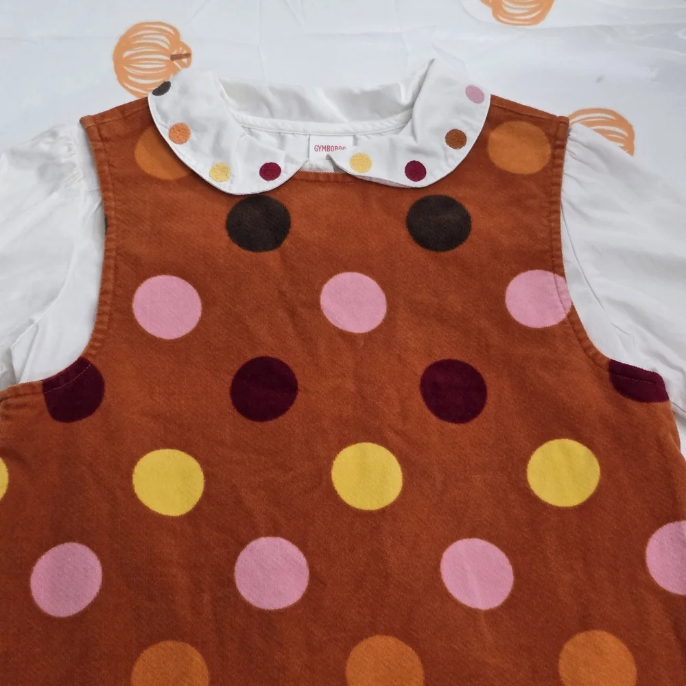 Girls Vintage Gymboree Polka Dot Pinafore Jumper Dress & Matching Shirt Size 10